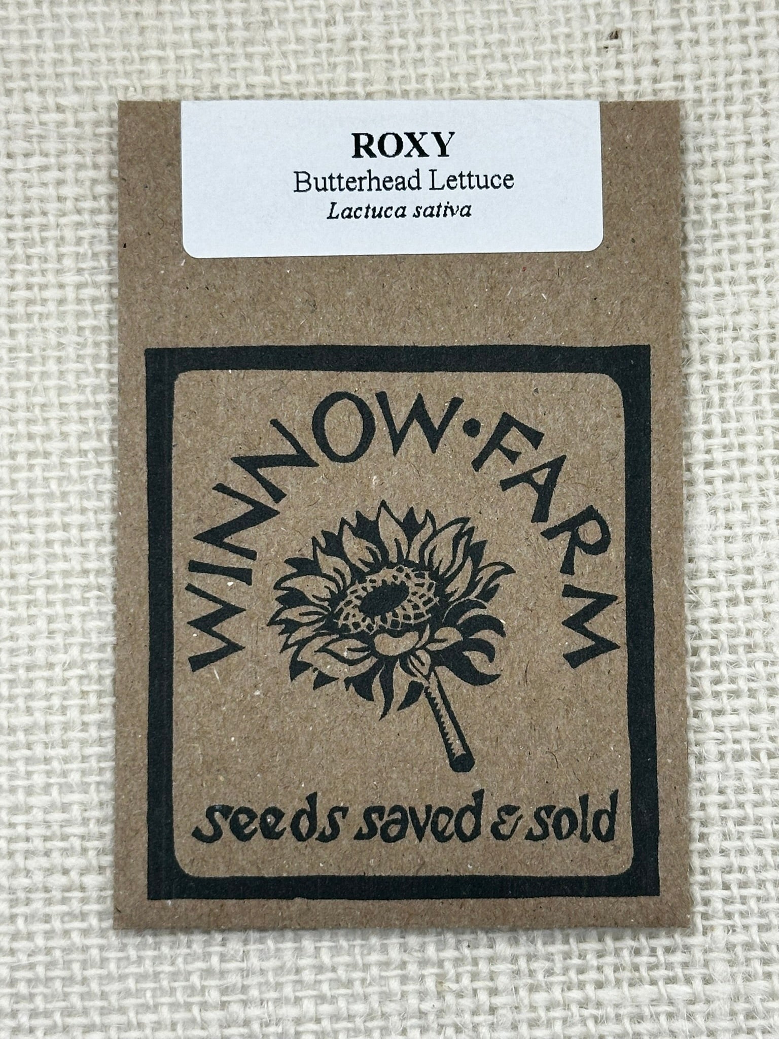 Winnow Farm seed packet for Butterhead Lettuce on a textured beige background